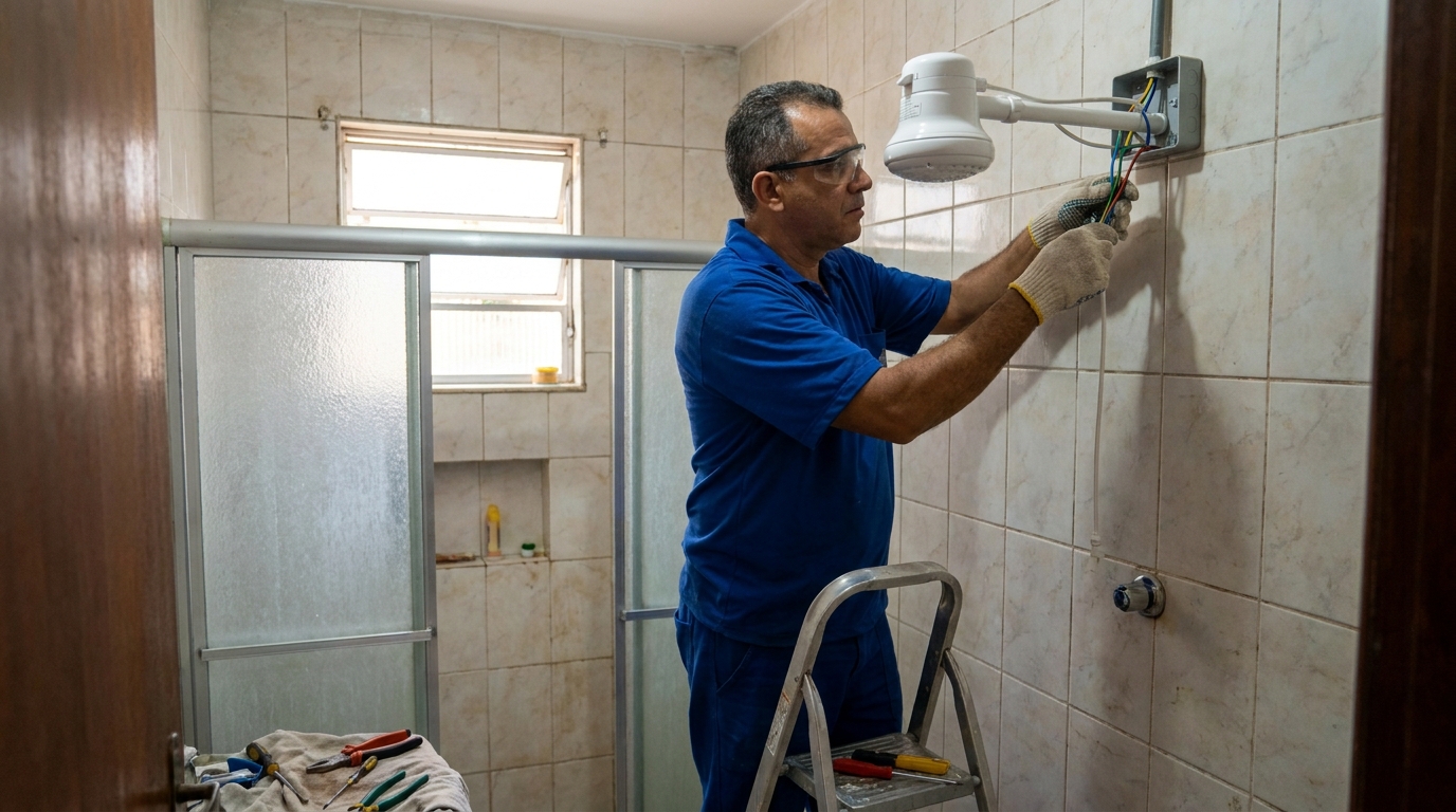 Eletricista instalando chuveiro eletrico em Sete Lagoas‑MG